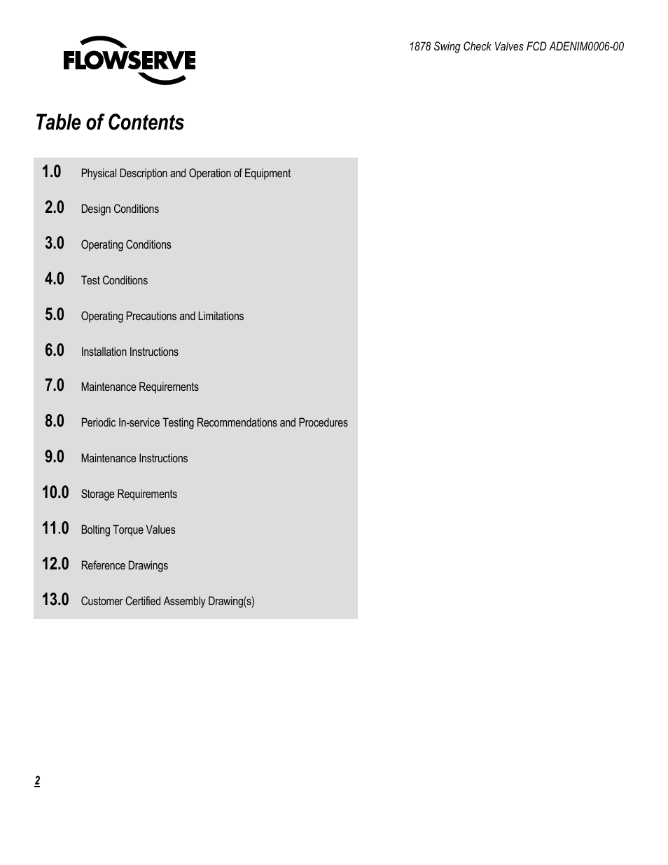 Flowserve 1878 Swing Check Valve User Manual | Page 2 / 14