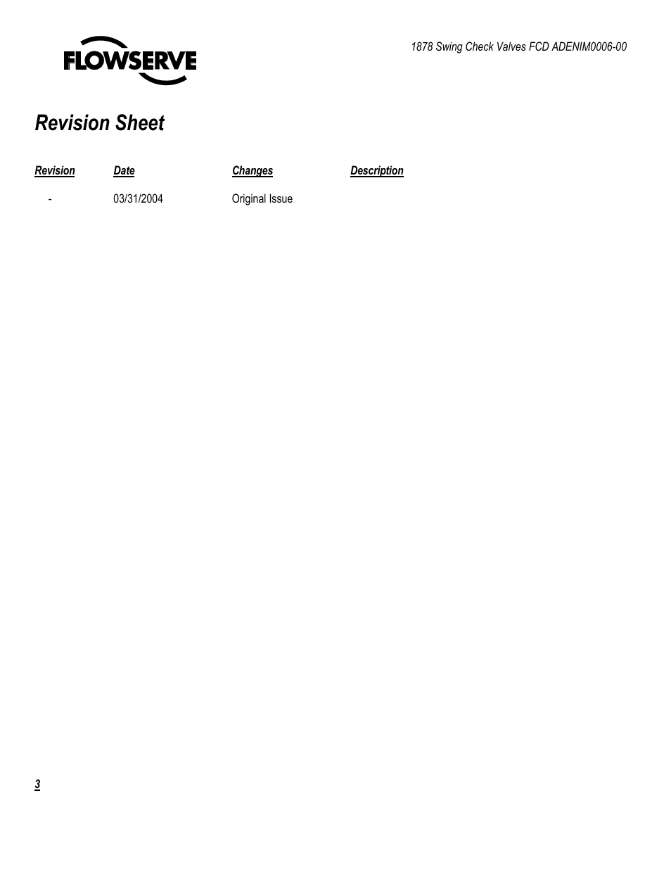 Revision sheet | Flowserve 1878 Swing Check Valve User Manual | Page 3 / 14