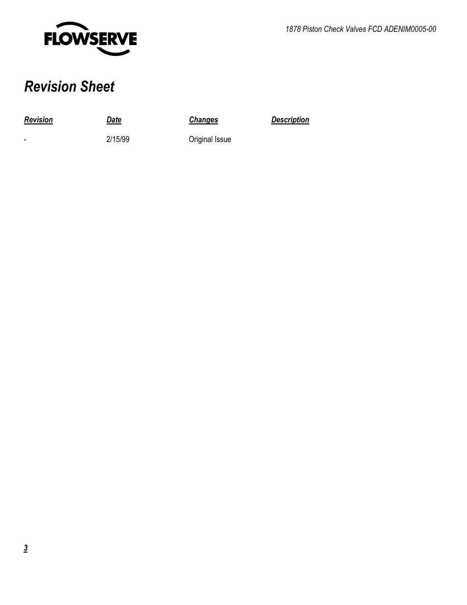 Revision sheet | Flowserve 1878 Piston Check Valve User Manual | Page 3 / 17