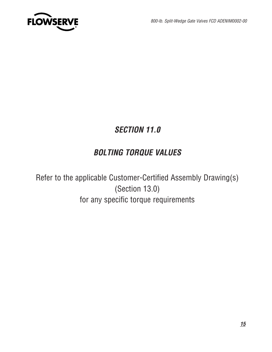 Flowserve 800 Split-Wedge Gate Valve User Manual | Page 15 / 20