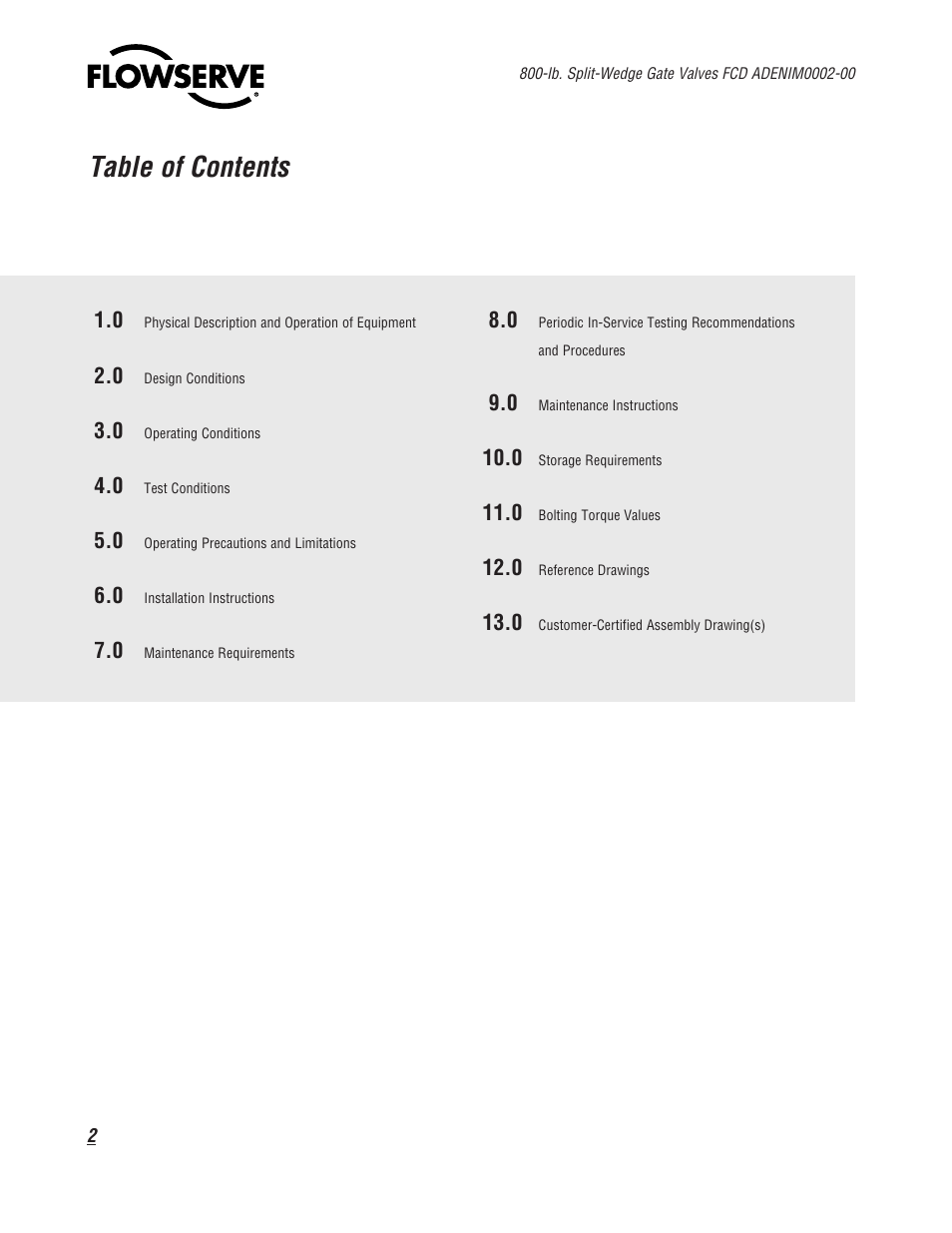 Flowserve 800 Split-Wedge Gate Valve User Manual | Page 2 / 20