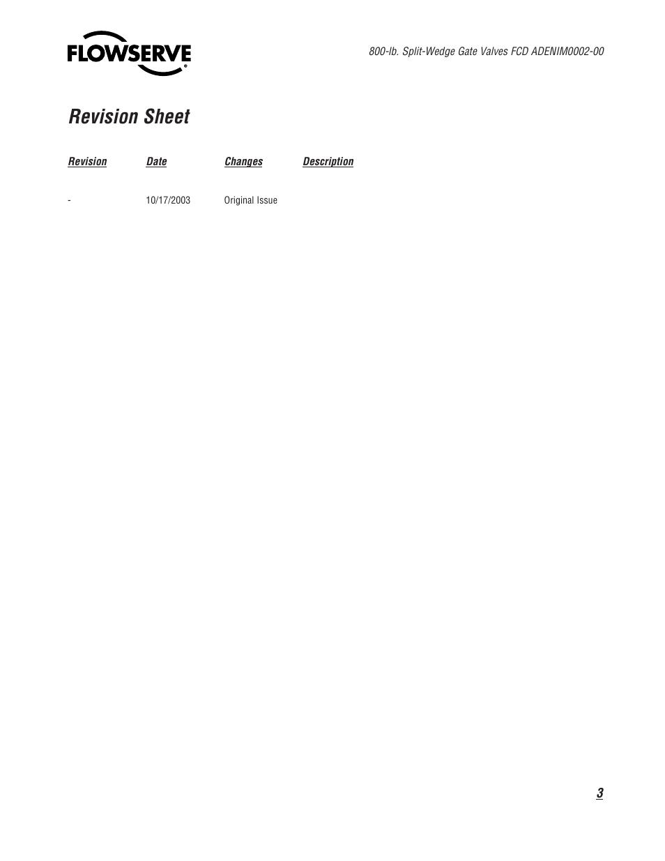 Revision sheet | Flowserve 800 Split-Wedge Gate Valve User Manual | Page 3 / 20