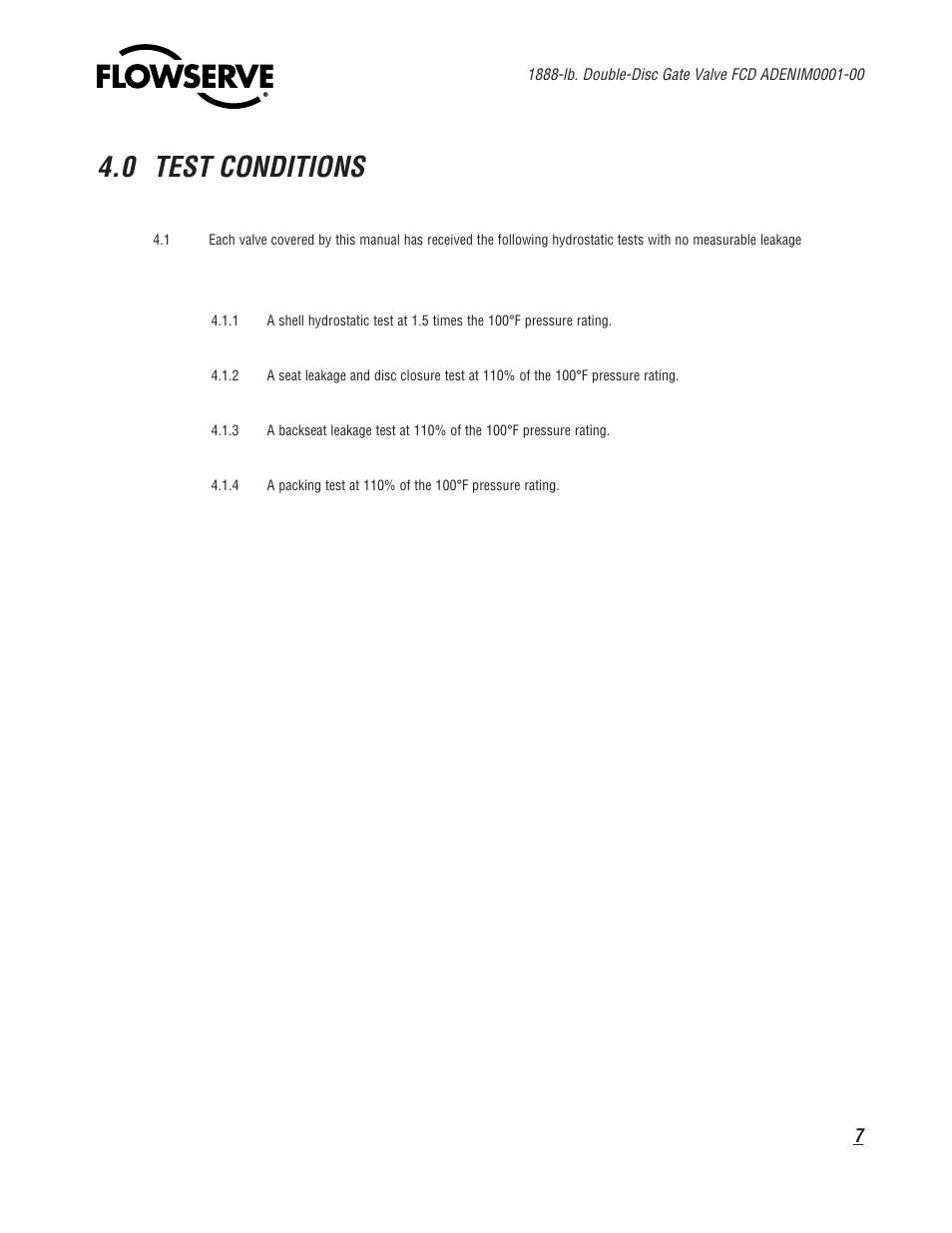 0 test conditions | Flowserve 1888 Double-Disc Gate Valve User Manual | Page 7 / 24