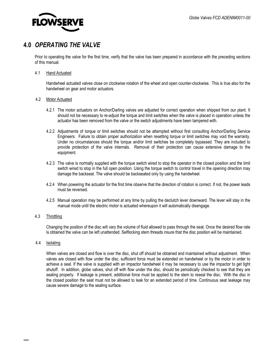 0 operating the valve | Flowserve Cast Globe Valves User Manual | Page 12 / 33