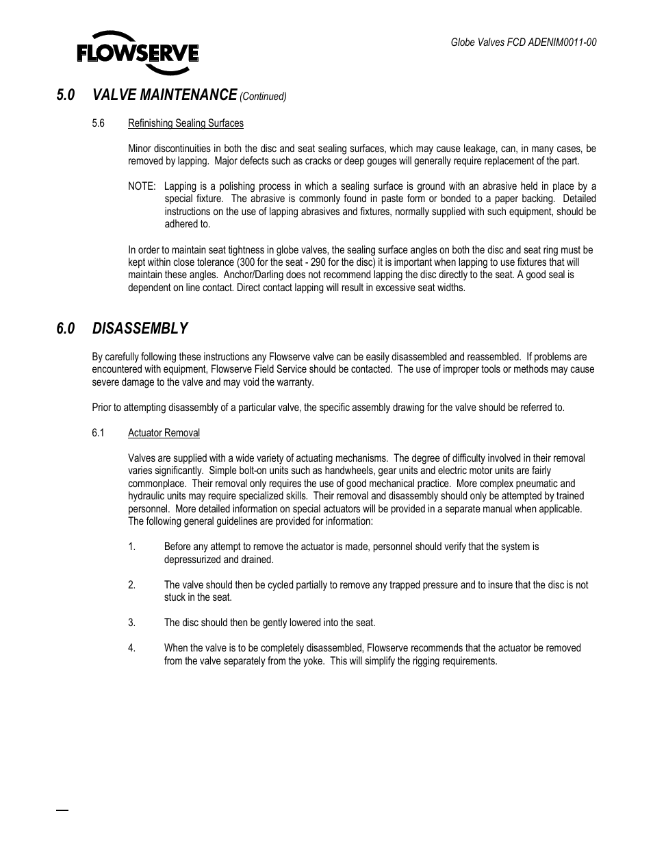0 valve maintenance, 0 disassembly | Flowserve Cast Globe Valves User Manual | Page 17 / 33