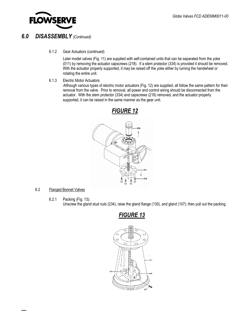 0 disassembly, Figure 12, Figure 13 | Flowserve Cast Globe Valves User Manual | Page 20 / 33