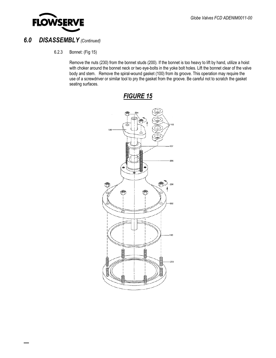 0 disassembly, Figure 15 | Flowserve Cast Globe Valves User Manual | Page 22 / 33