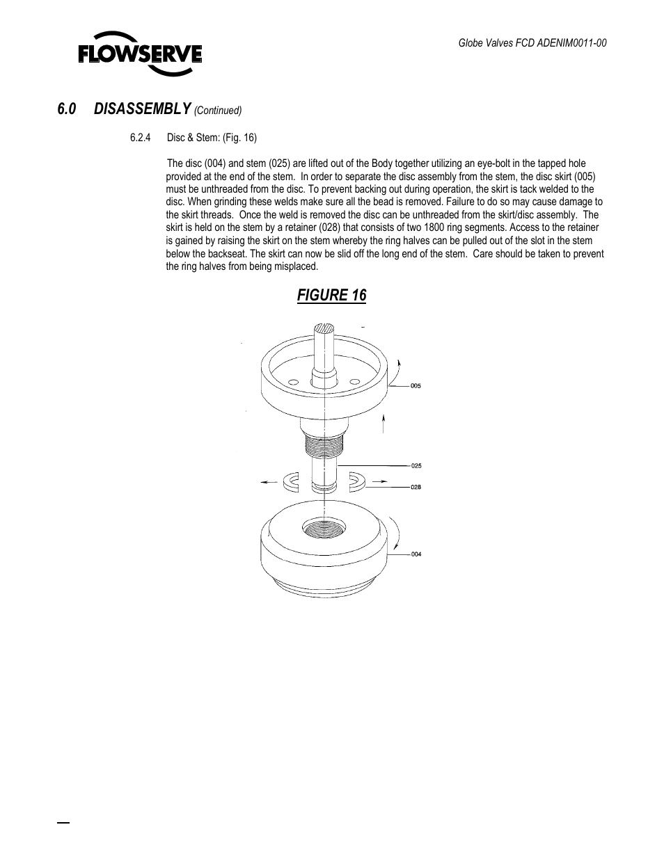 0 disassembly, Figure 16 | Flowserve Cast Globe Valves User Manual | Page 23 / 33