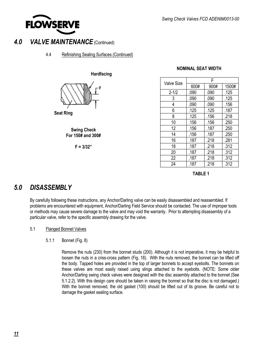 0 valve maintenance, 0 disassembly | Flowserve Swing Check Valves 2.5-24 User Manual | Page 12 / 30