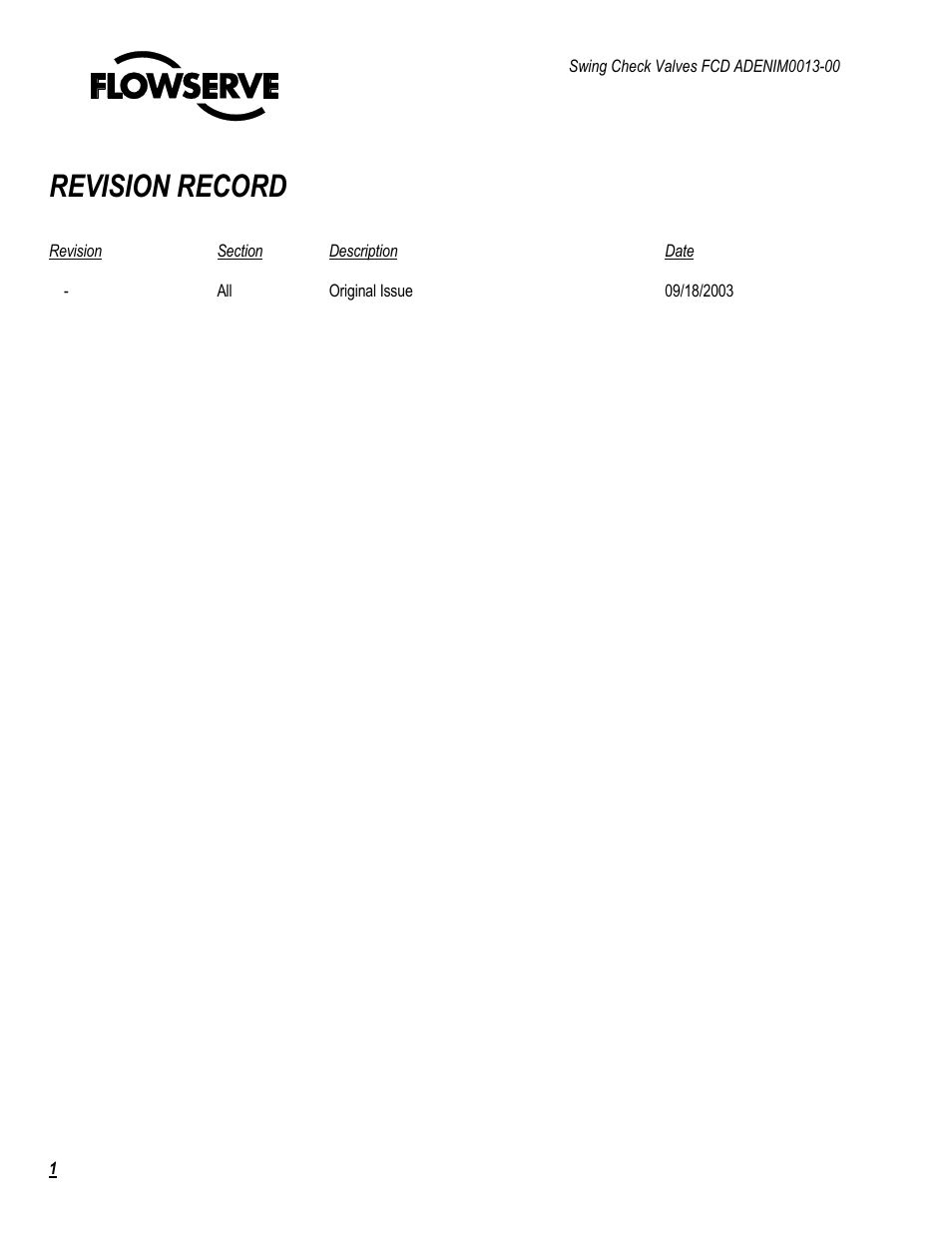 Revision record | Flowserve Swing Check Valves 2.5-24 User Manual | Page 2 / 30