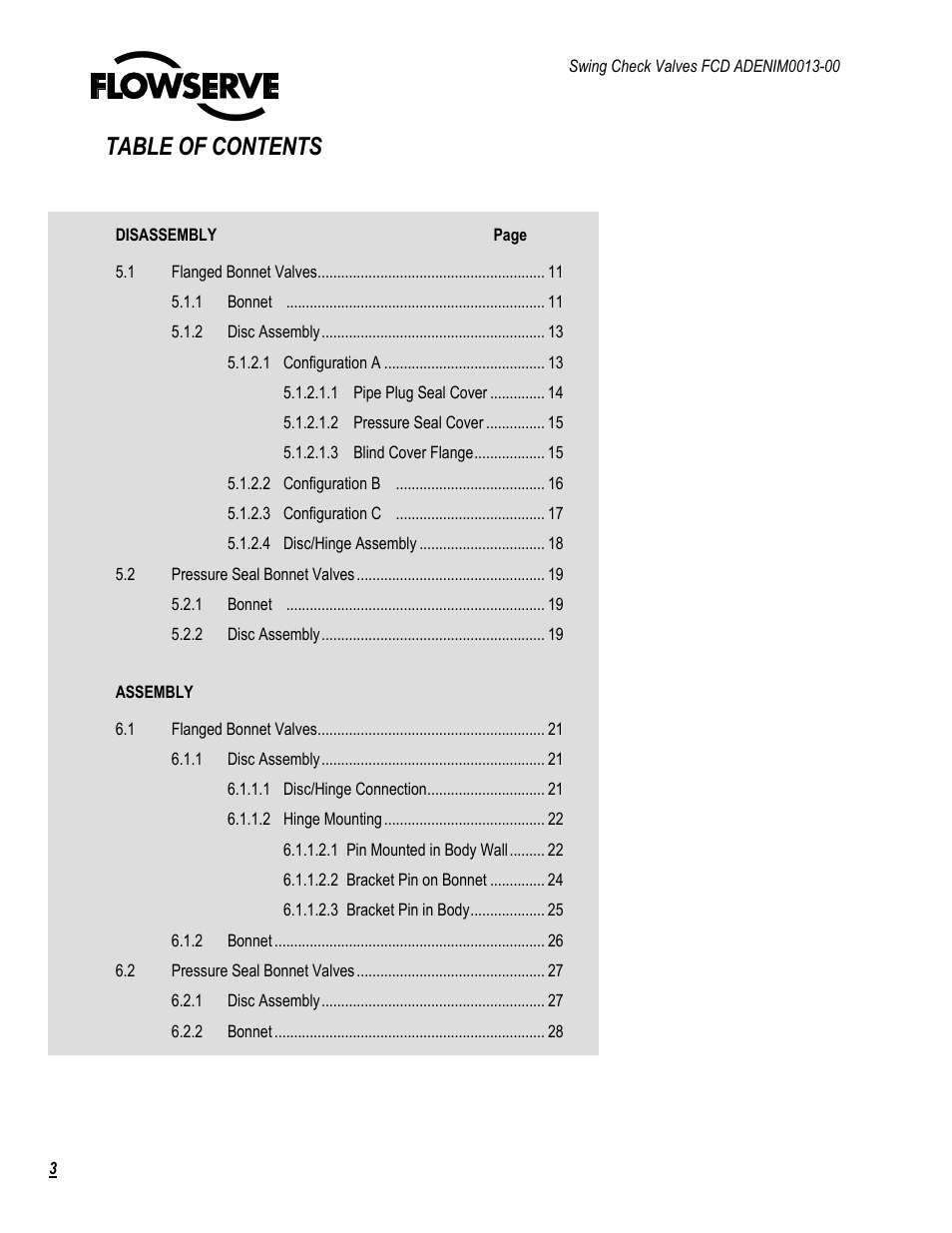Table of contents 5.0 | Flowserve Swing Check Valves 2.5-24 User Manual | Page 4 / 30