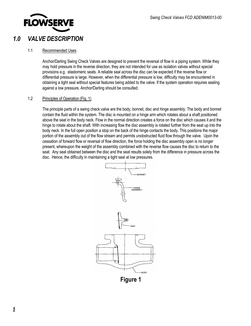 0 valve description, Figure 1 | Flowserve Swing Check Valves 2.5-24 User Manual | Page 6 / 30