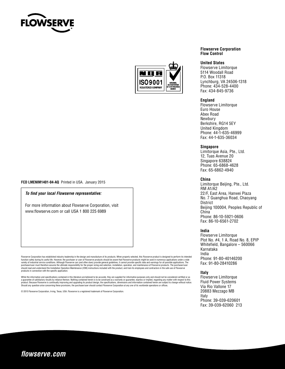Flowserve SMB Series Electric Actuators User Manual | Page 106 / 106