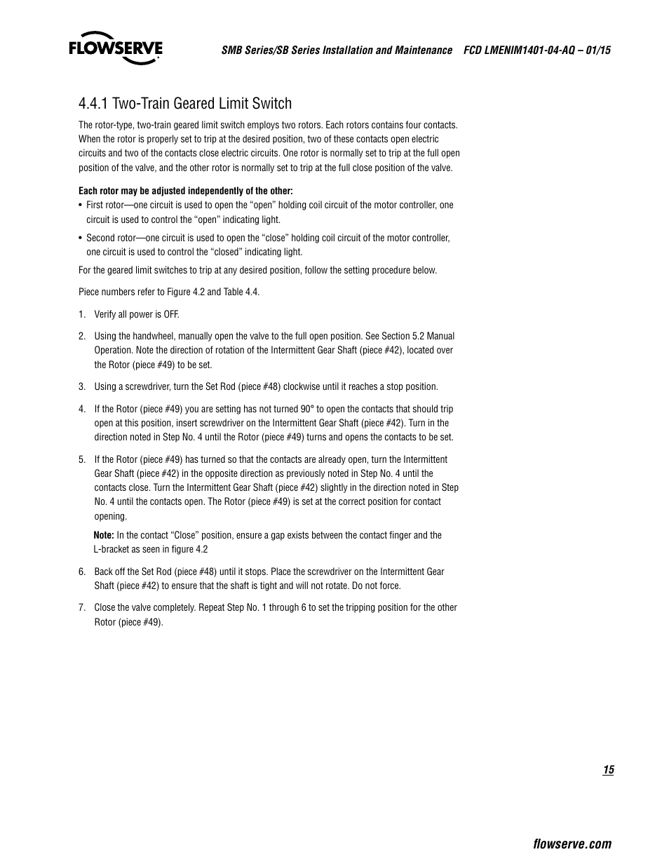 1 two-train geared limit switch | Flowserve SMB Series Electric Actuators User Manual | Page 15 / 106