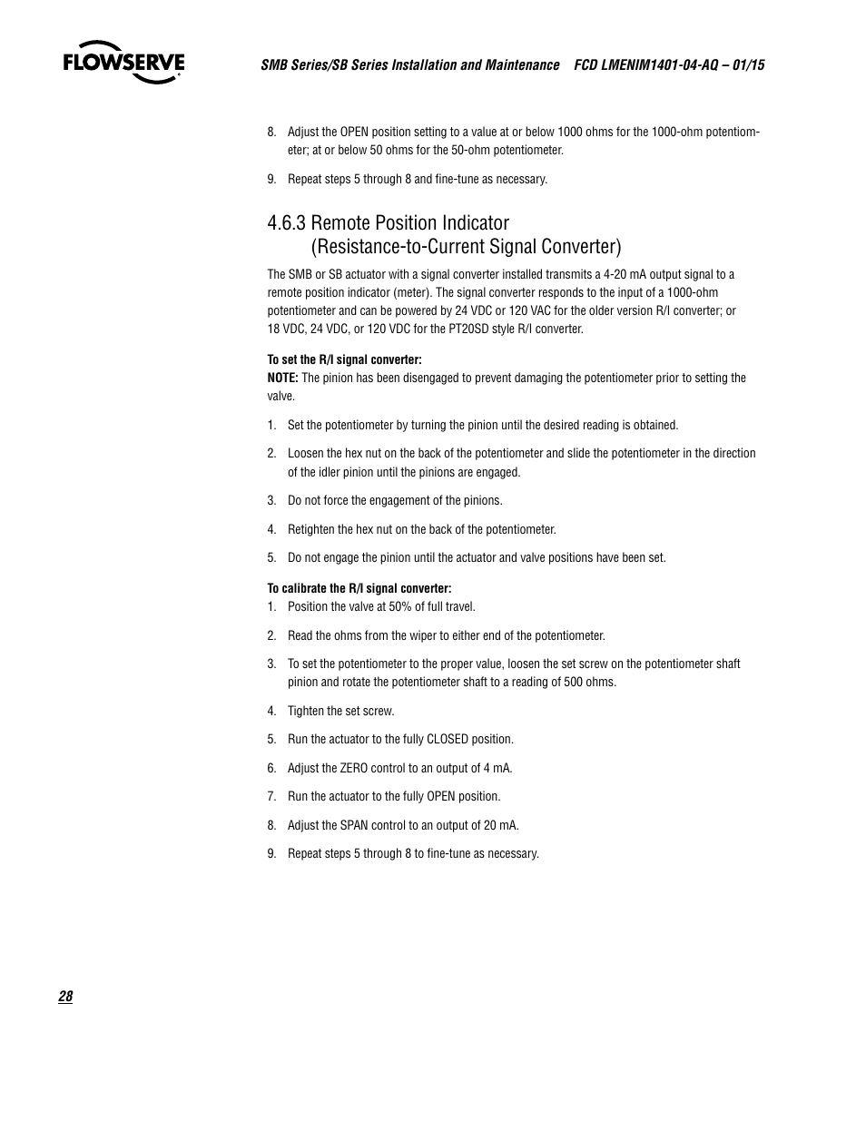 Flowserve SMB Series Electric Actuators User Manual | Page 28 / 106