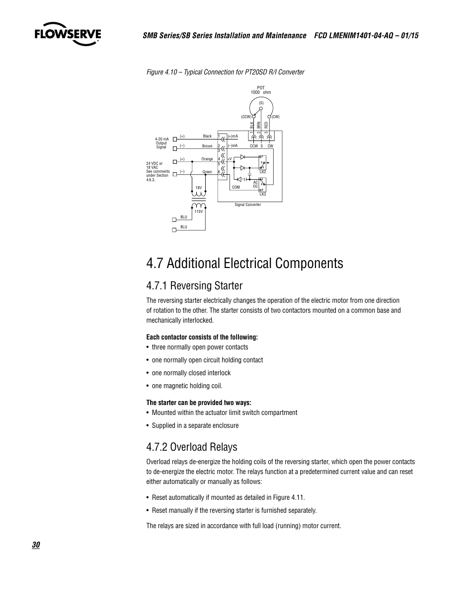 7 additional electrical components, 1 reversing starter, 2 overload relays | Flowserve SMB Series Electric Actuators User Manual | Page 30 / 106