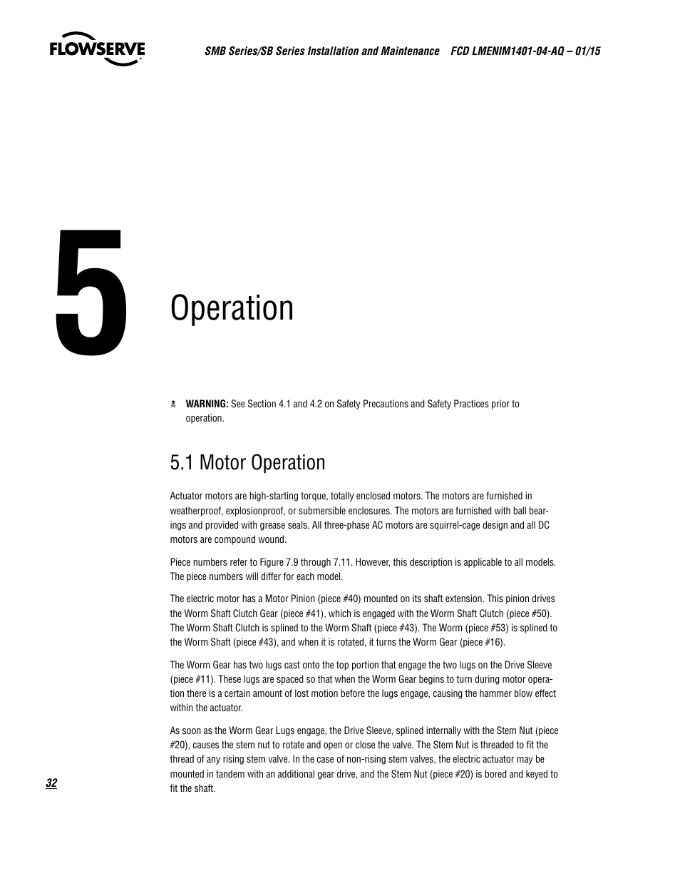 Operation | Flowserve SMB Series Electric Actuators User Manual | Page 32 / 106