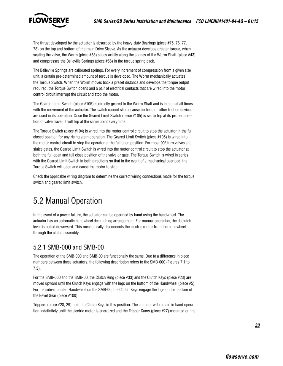 2 manual operation | Flowserve SMB Series Electric Actuators User Manual | Page 33 / 106