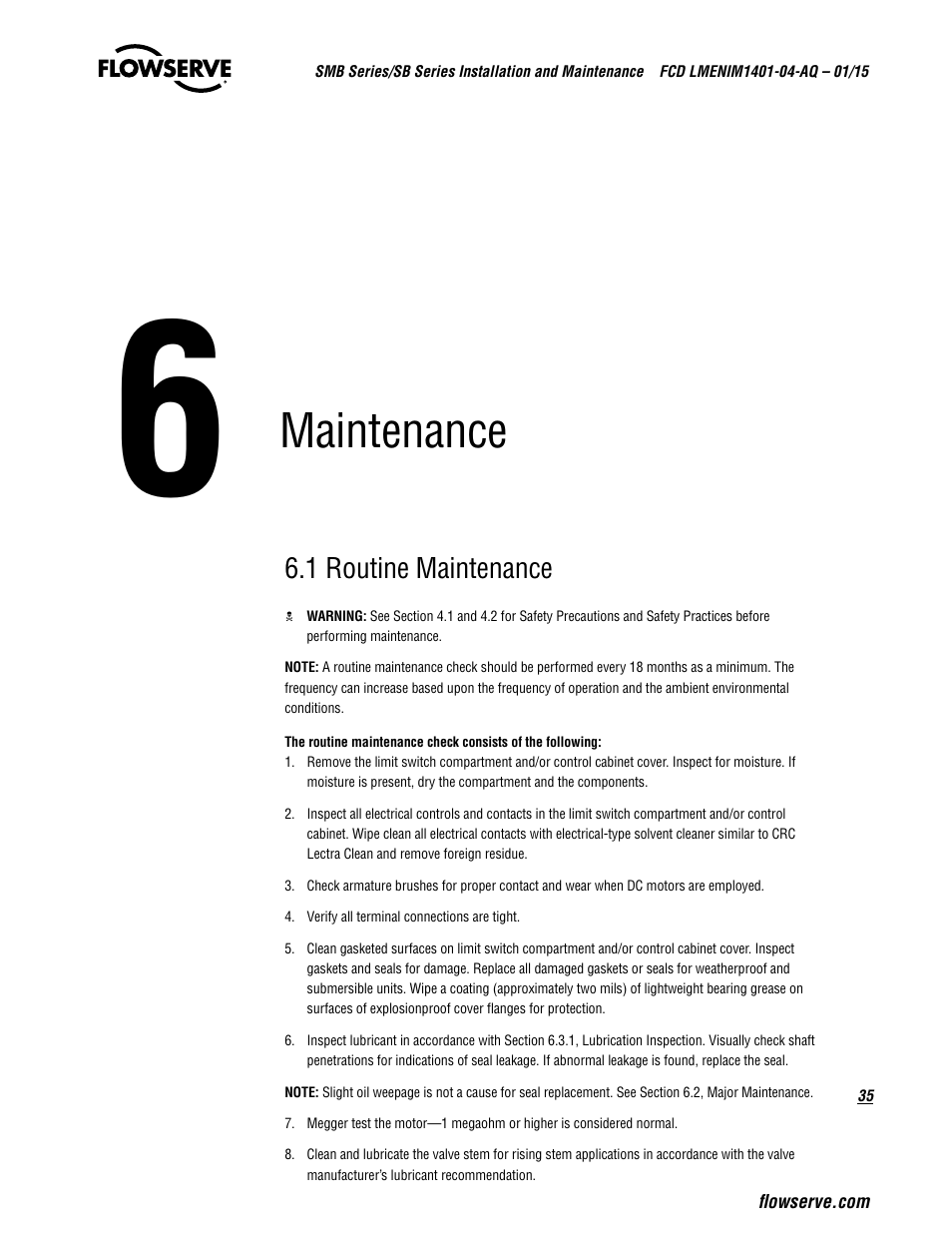 Maintenance | Flowserve SMB Series Electric Actuators User Manual | Page 35 / 106