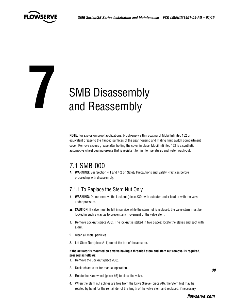 Smb disassembly and reassembly | Flowserve SMB Series Electric Actuators User Manual | Page 39 / 106