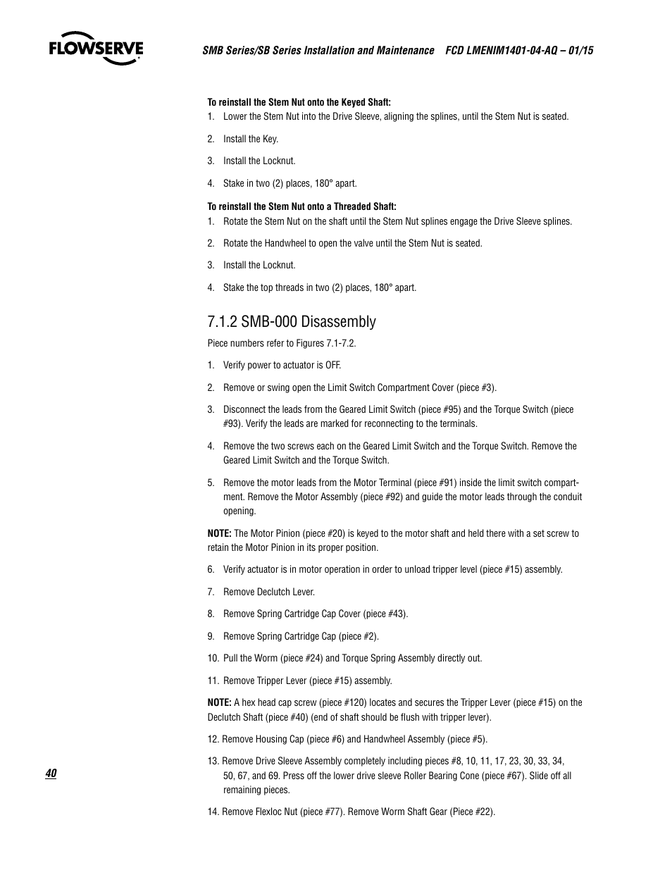 2 smb-000 disassembly | Flowserve SMB Series Electric Actuators User Manual | Page 40 / 106