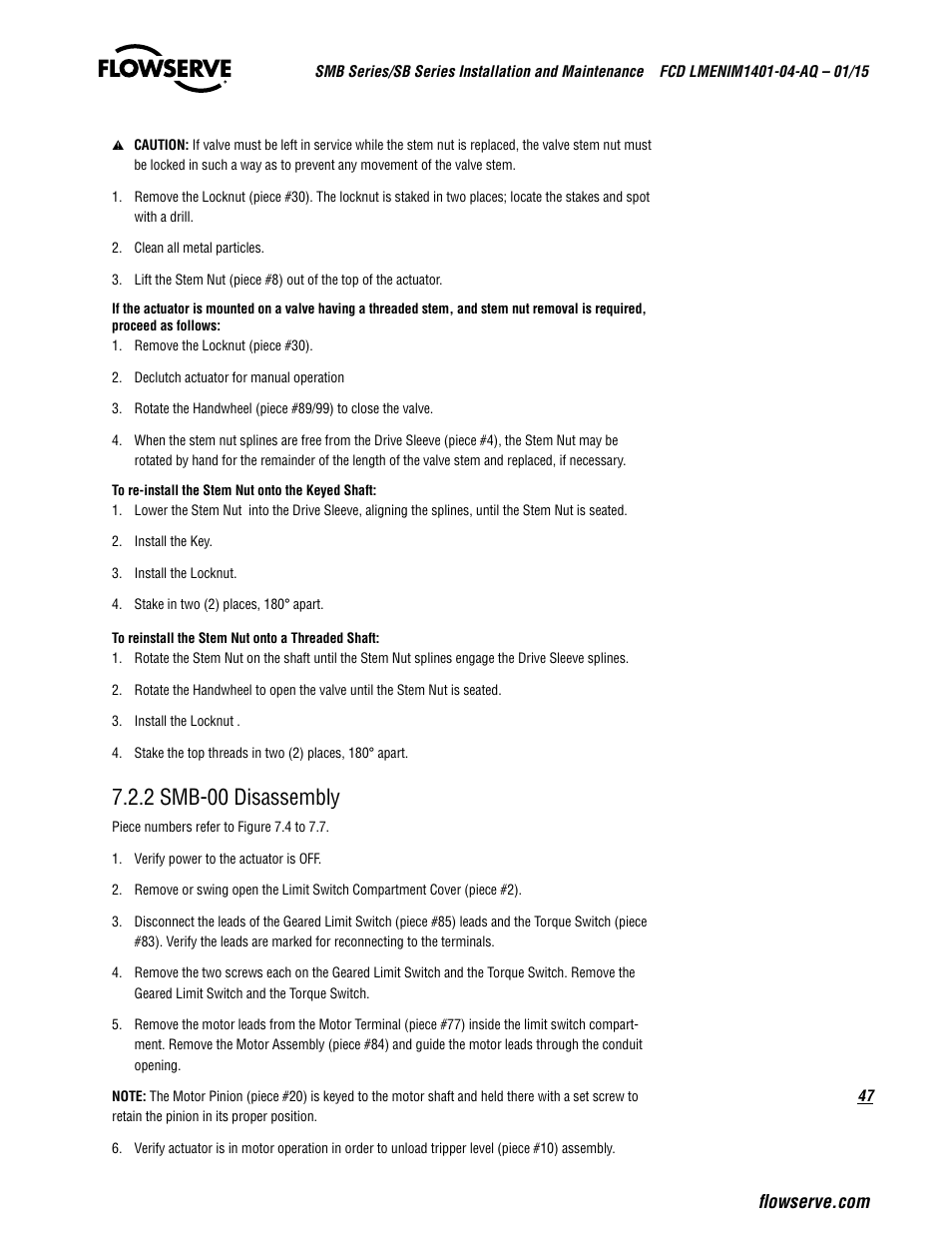2 smb-00 disassembly | Flowserve SMB Series Electric Actuators User Manual | Page 47 / 106