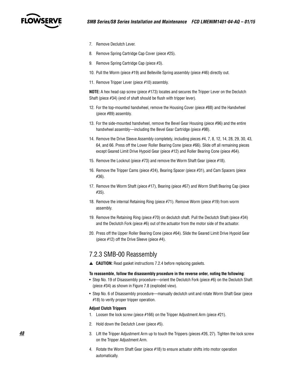 3 smb-00 reassembly | Flowserve SMB Series Electric Actuators User Manual | Page 48 / 106