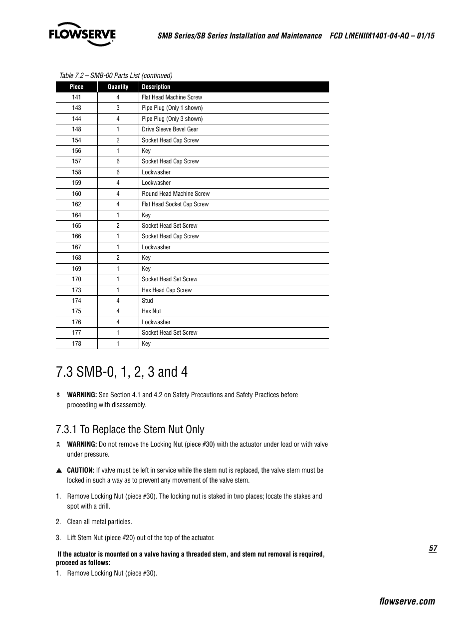 1 to replace the stem nut only | Flowserve SMB Series Electric Actuators User Manual | Page 57 / 106