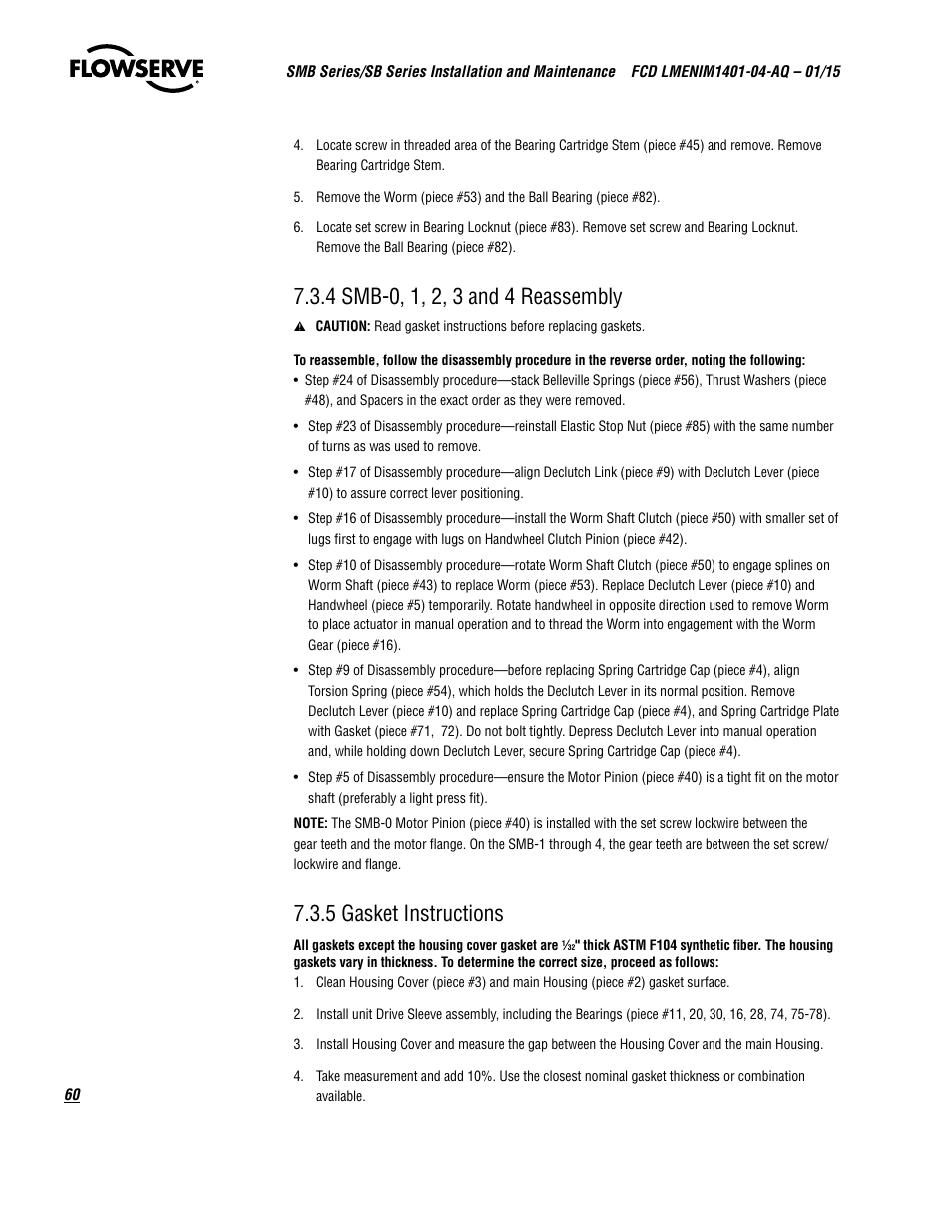 5 gasket instructions | Flowserve SMB Series Electric Actuators User Manual | Page 60 / 106