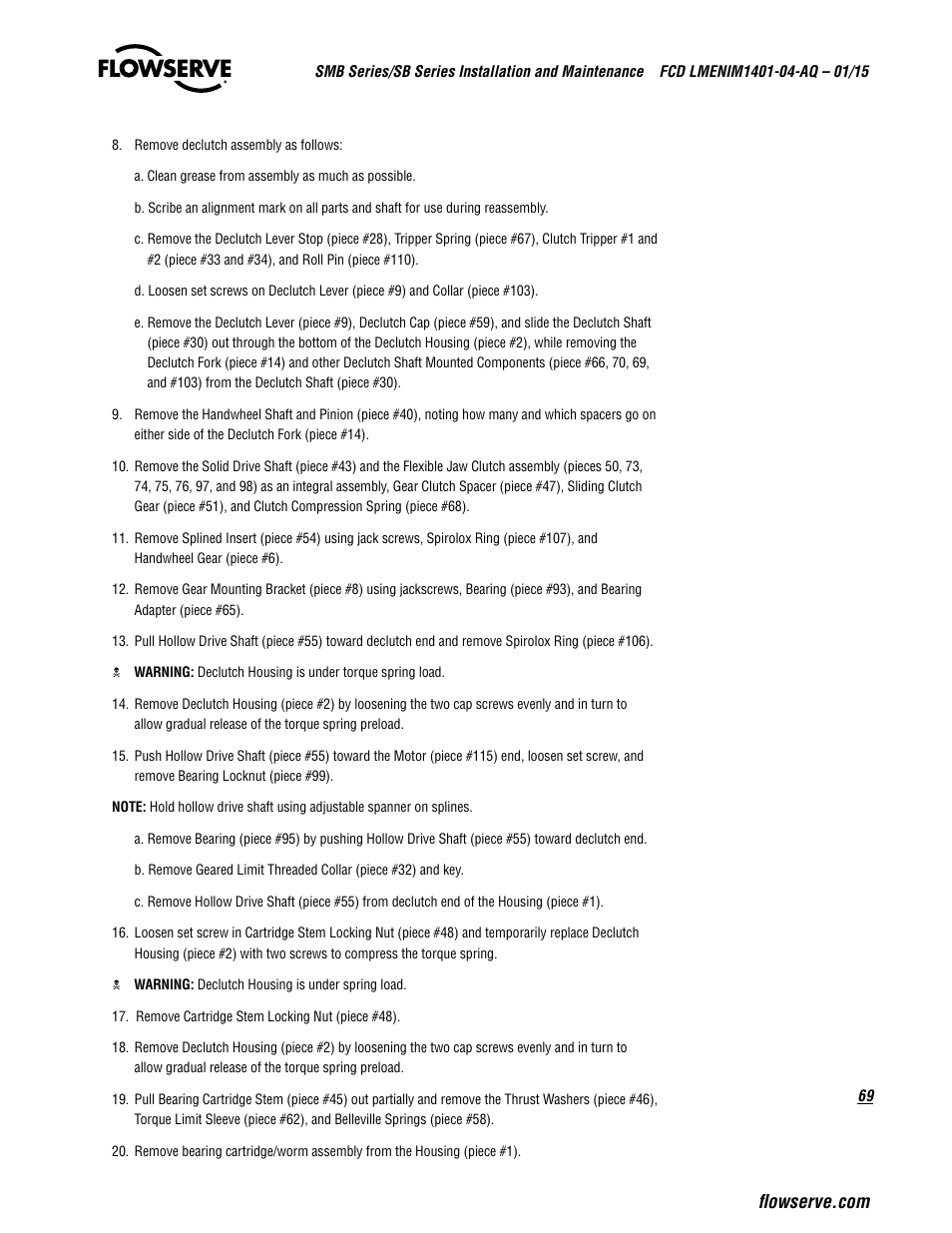 Flowserve SMB Series Electric Actuators User Manual | Page 69 / 106