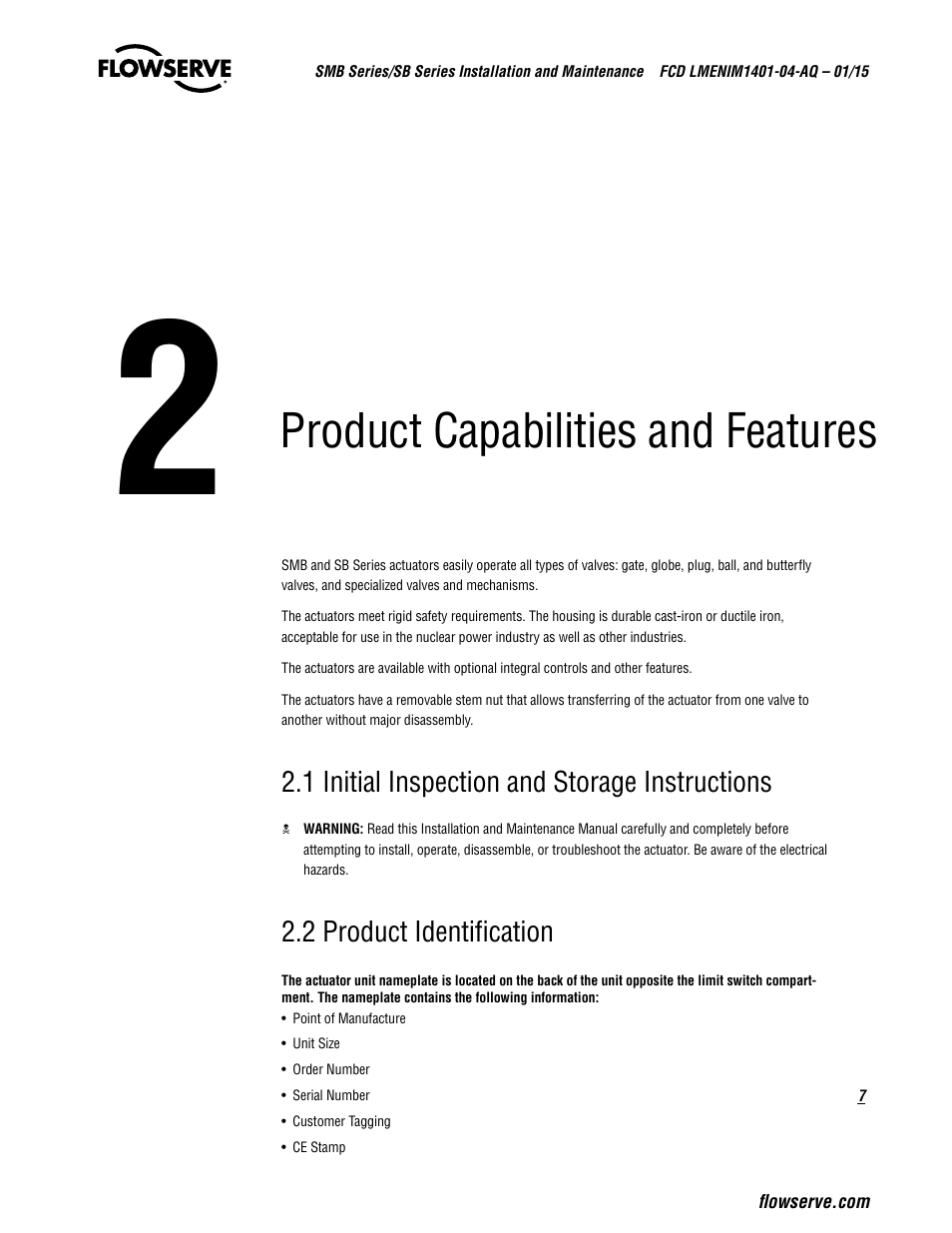 Product capabilities and features | Flowserve SMB Series Electric Actuators User Manual | Page 7 / 106