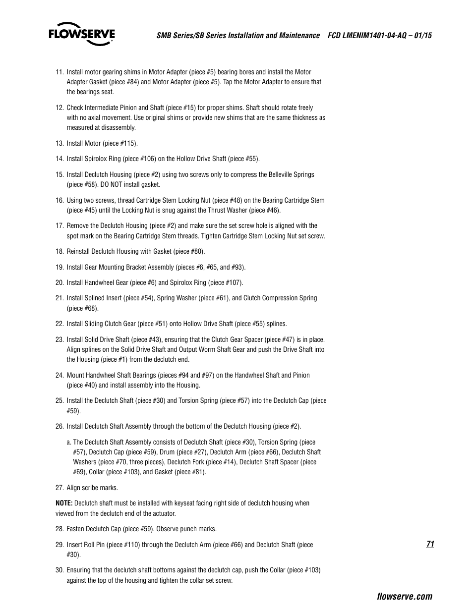 Flowserve SMB Series Electric Actuators User Manual | Page 71 / 106