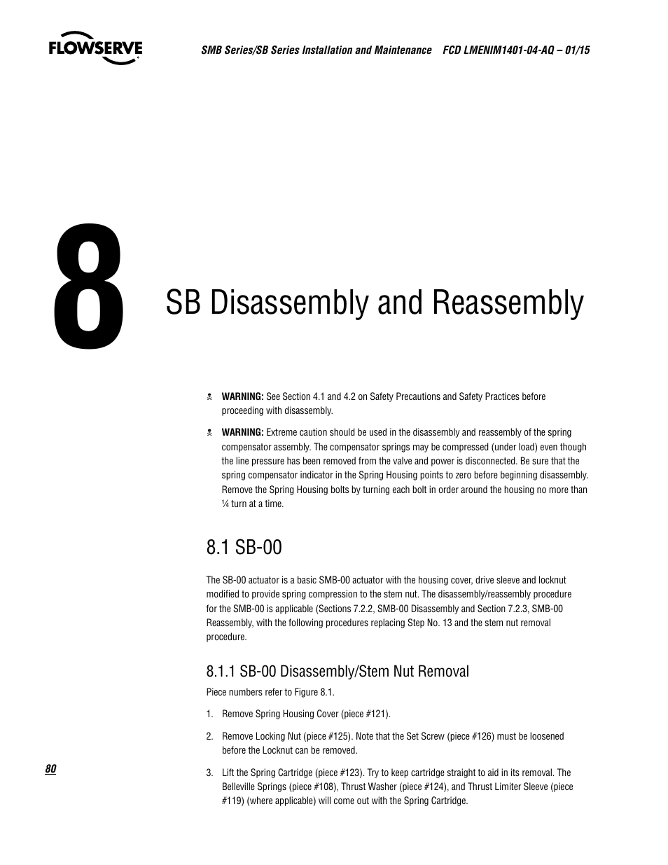 Sb disassembly and reassembly | Flowserve SMB Series Electric Actuators User Manual | Page 80 / 106
