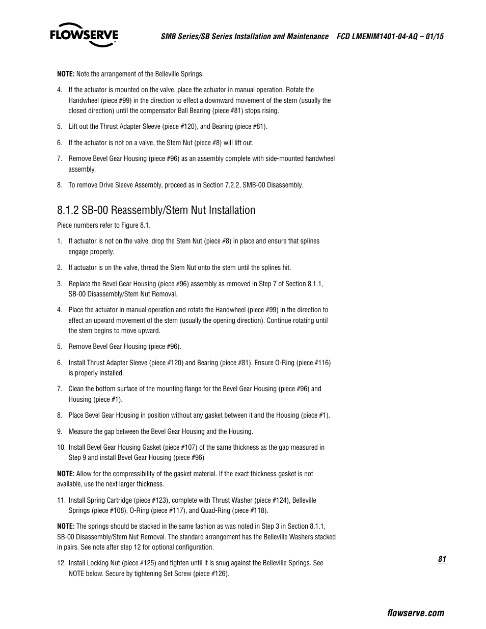 2 sb-00 reassembly/stem nut installation | Flowserve SMB Series Electric Actuators User Manual | Page 81 / 106