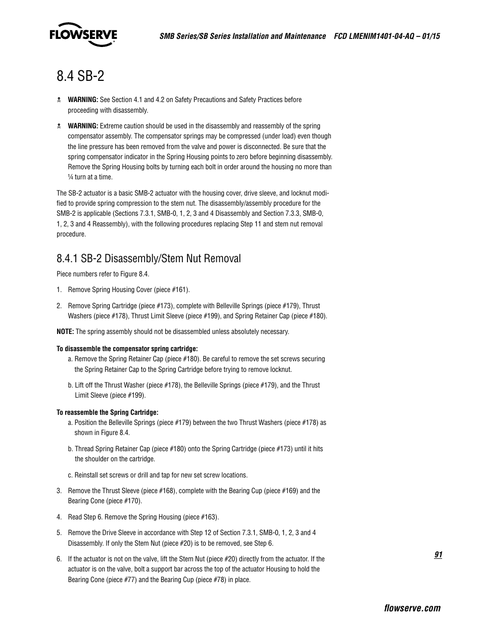 4 sb-2, 1 sb-2 disassembly/stem nut removal | Flowserve SMB Series Electric Actuators User Manual | Page 91 / 106