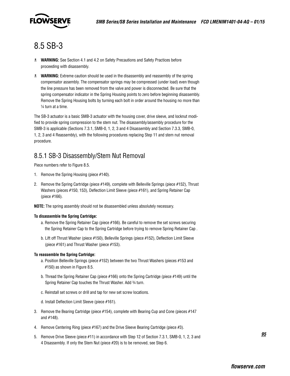 5 sb-3, 1 sb-3 disassembly/stem nut removal | Flowserve SMB Series Electric Actuators User Manual | Page 95 / 106