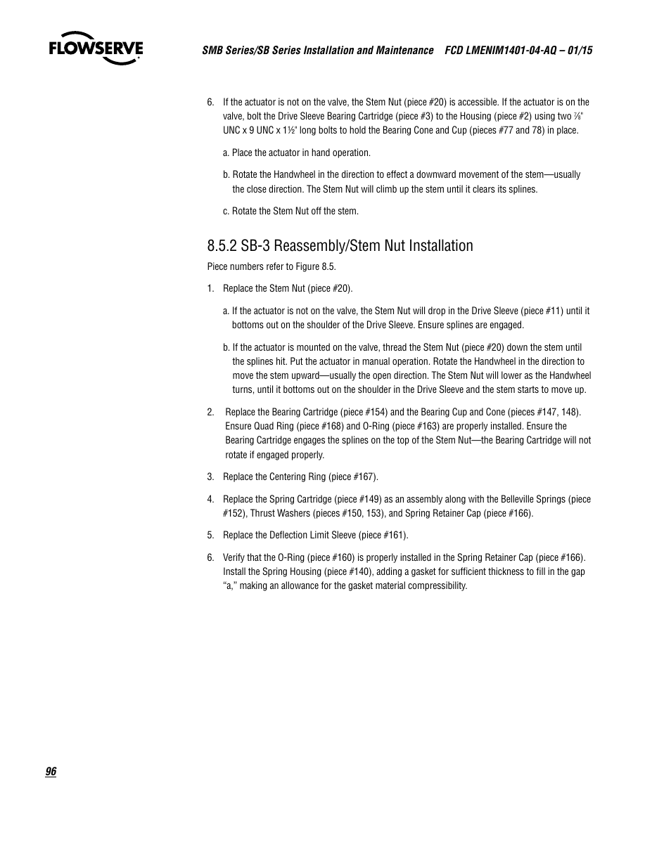 2 sb-3 reassembly/stem nut installation | Flowserve SMB Series Electric Actuators User Manual | Page 96 / 106