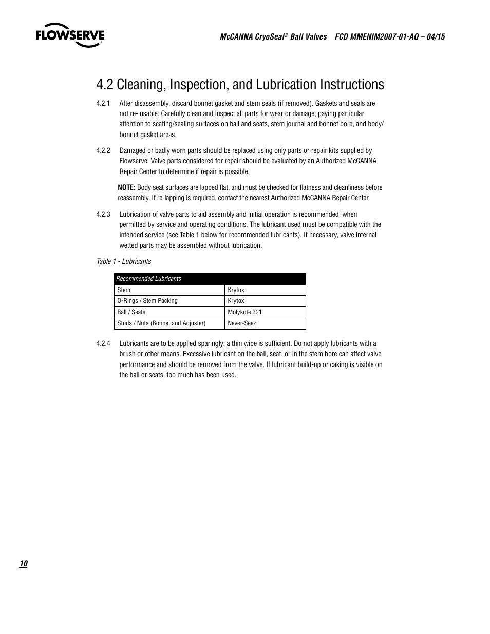 Flowserve McCANNA CryoSeal Ball Valves User Manual | Page 10 / 16