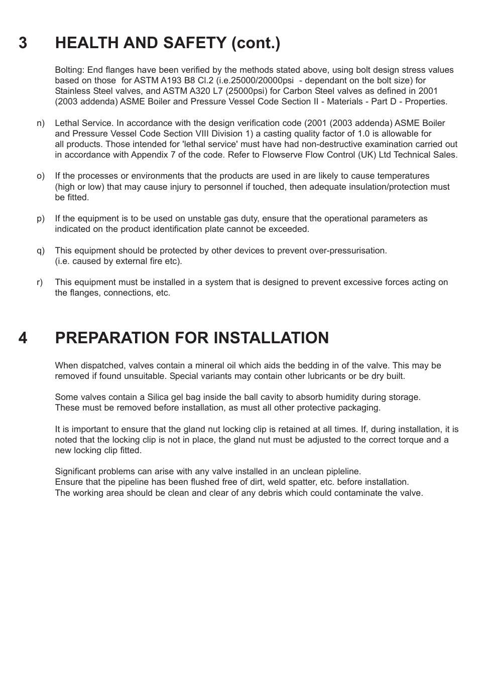 3health and safety (cont.), 4preparation for installation | Flowserve F519 Flanged ANSI User Manual | Page 4 / 12