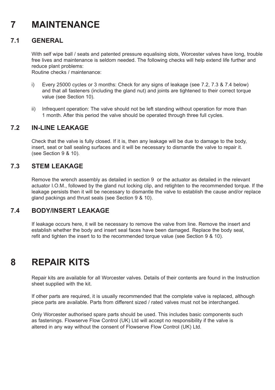 7maintenance, 8repair kits | Flowserve F519 Flanged ANSI User Manual | Page 7 / 12