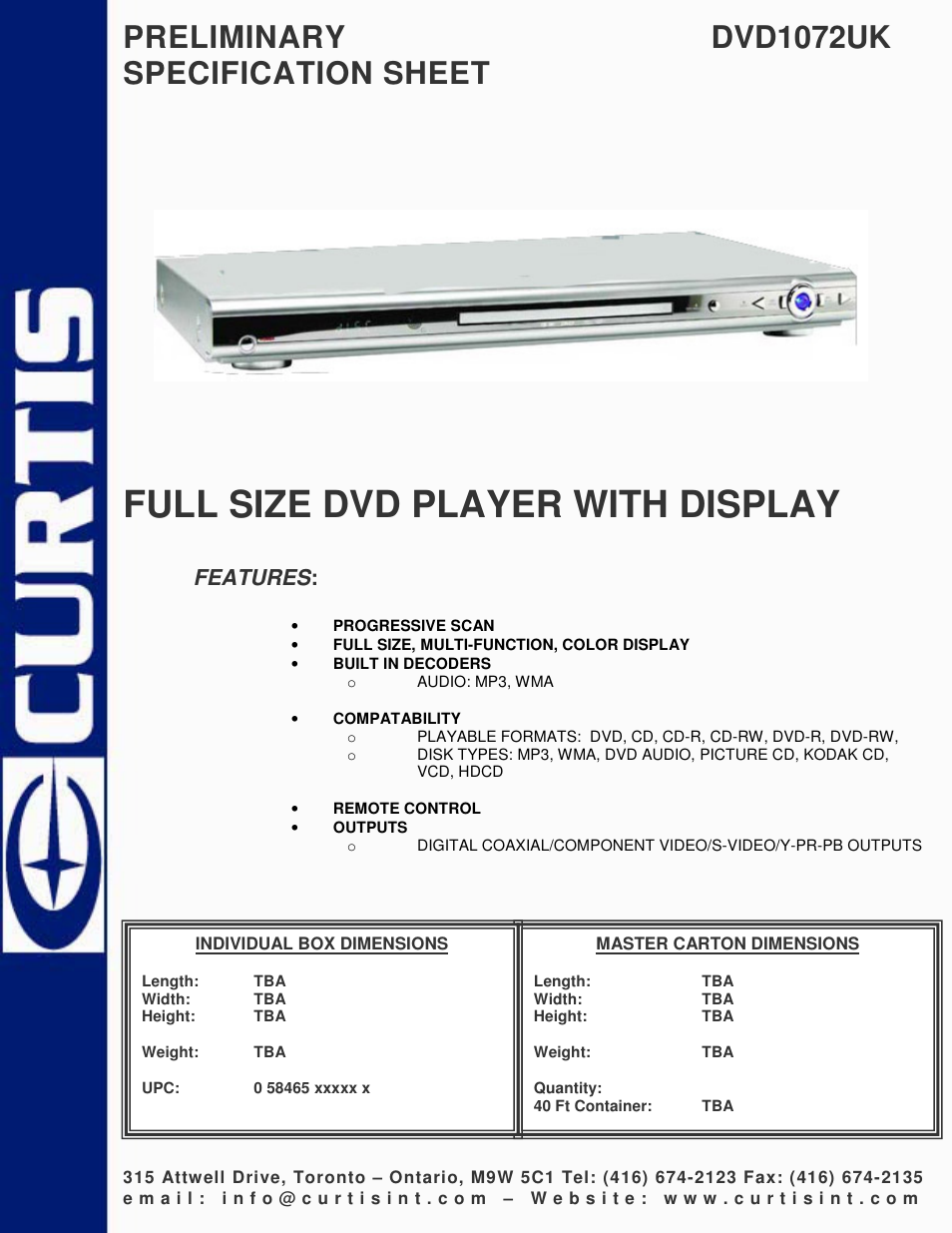 Curtis DVD1072UK User Manual | 1 page