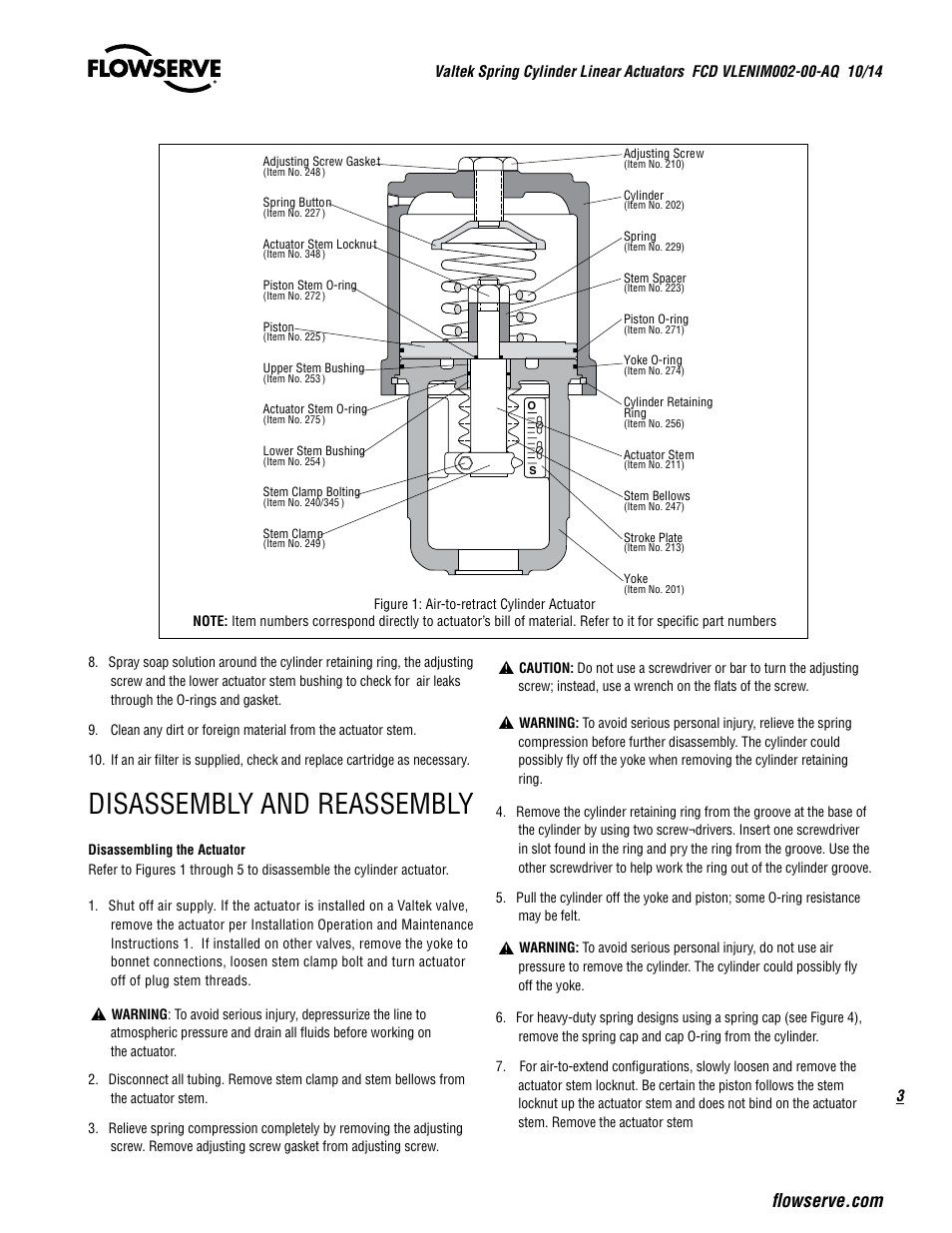 Disassembly and reassembly | Flowserve Valtek VL Spring Cylinder Linear Actuators User Manual | Page 3 / 8