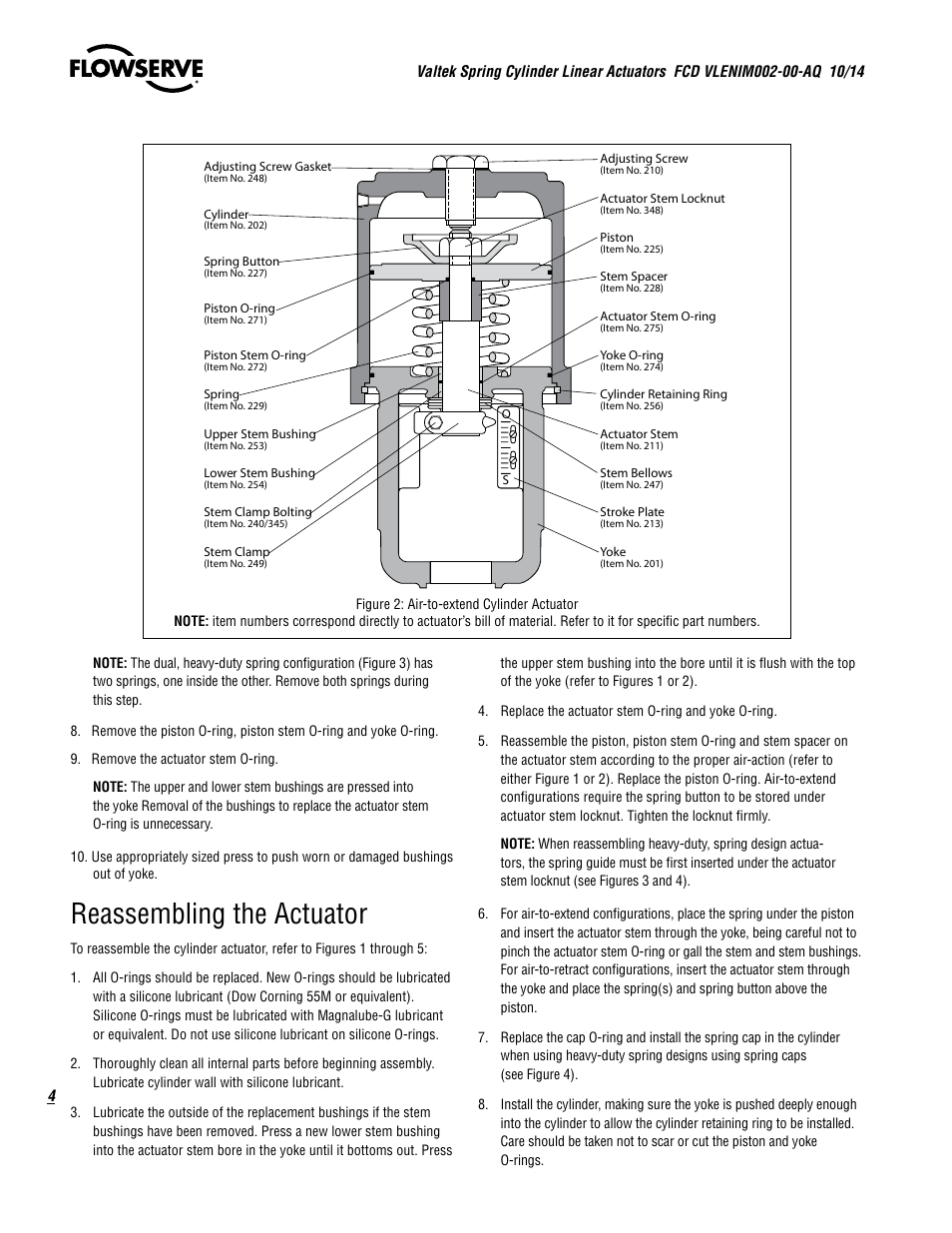 Reassembling the actuator | Flowserve Valtek VL Spring Cylinder Linear Actuators User Manual | Page 4 / 8