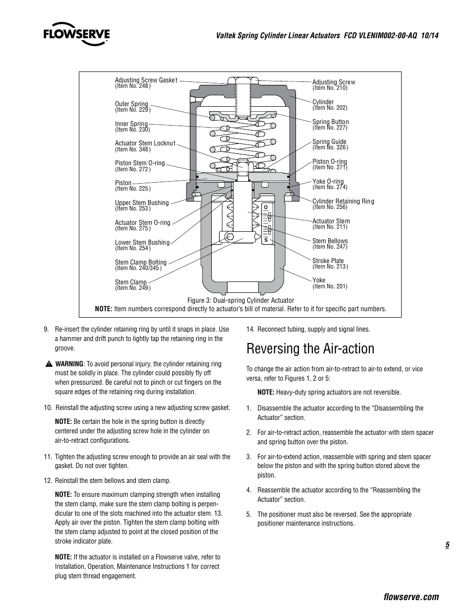 Reversing the air-action | Flowserve Valtek VL Spring Cylinder Linear Actuators User Manual | Page 5 / 8