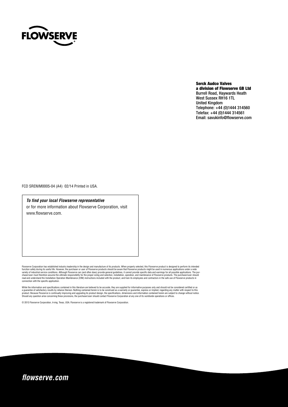 Flowserve Serck Audco Twin Isolation Plug Valve User Manual | Page 20 / 20