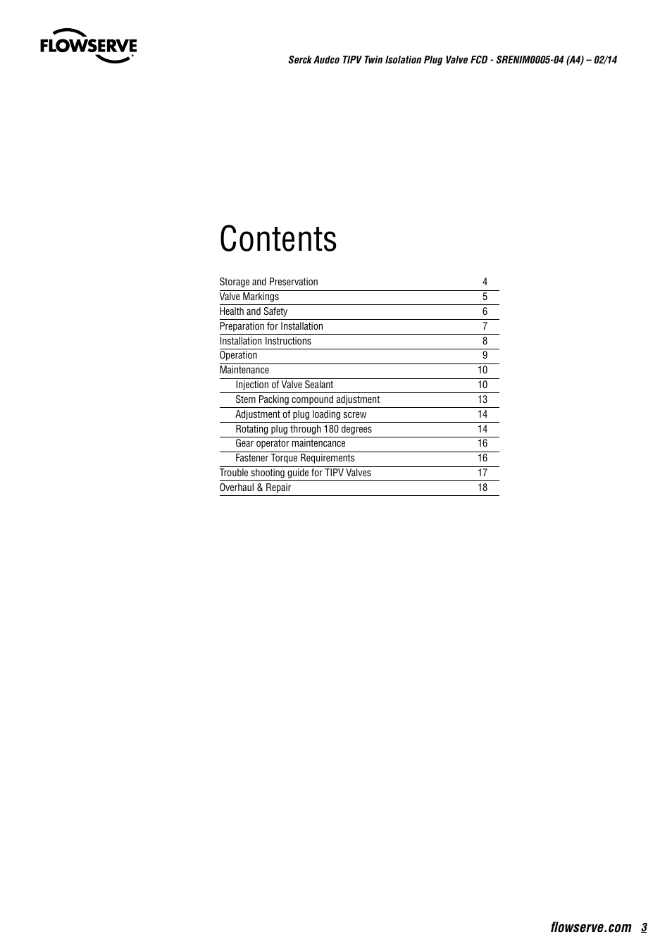 Flowserve Serck Audco Twin Isolation Plug Valve User Manual | Page 3 / 20