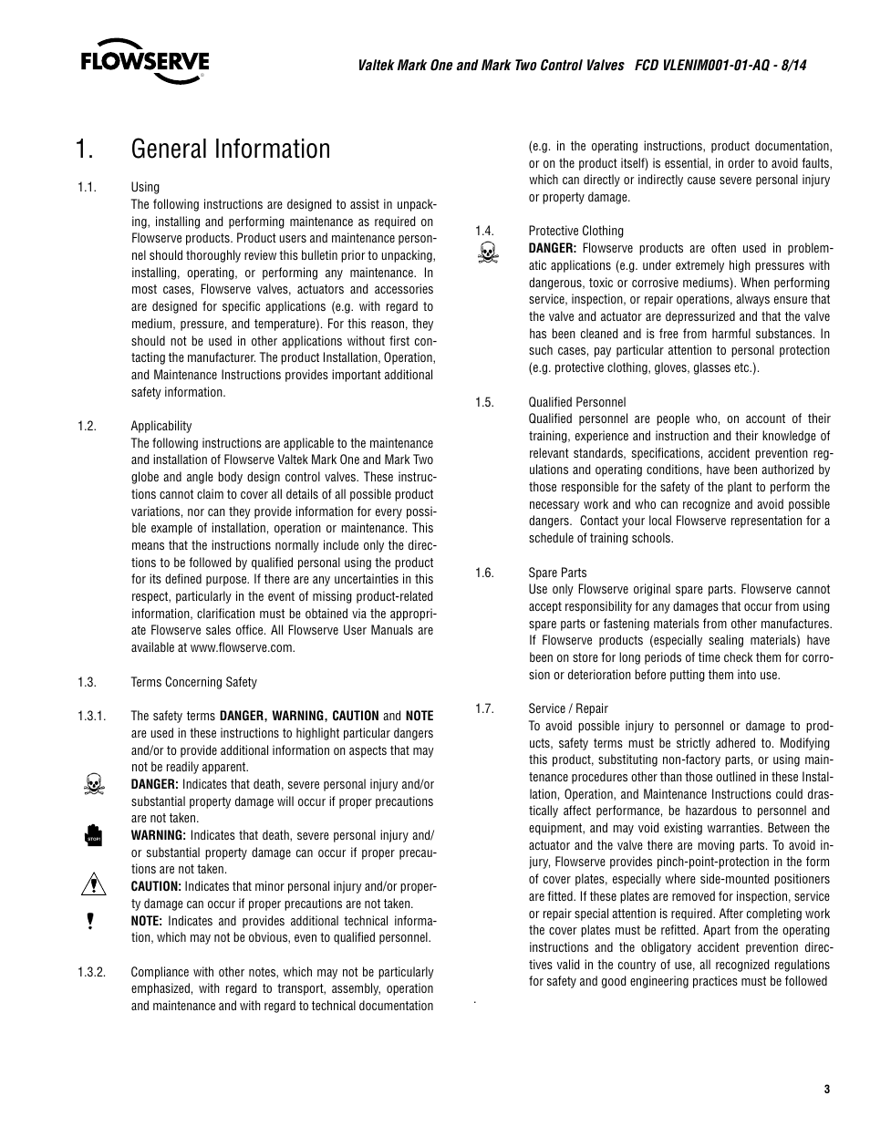 General information | Flowserve Valtek Mark One and Mark Two Control Valves User Manual | Page 3 / 16