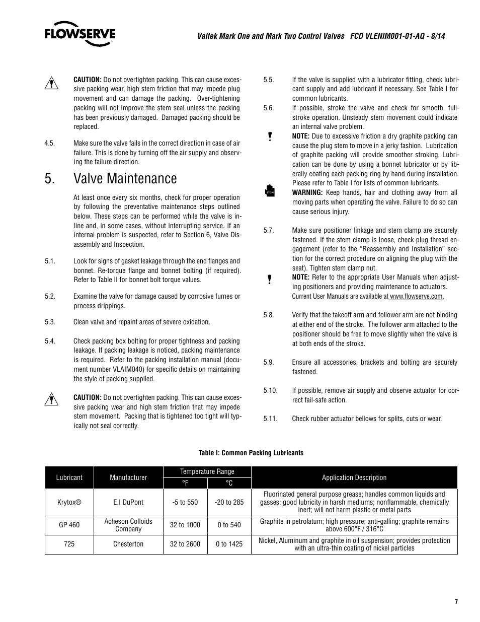 Valve maintenance | Flowserve Valtek Mark One and Mark Two Control Valves User Manual | Page 7 / 16