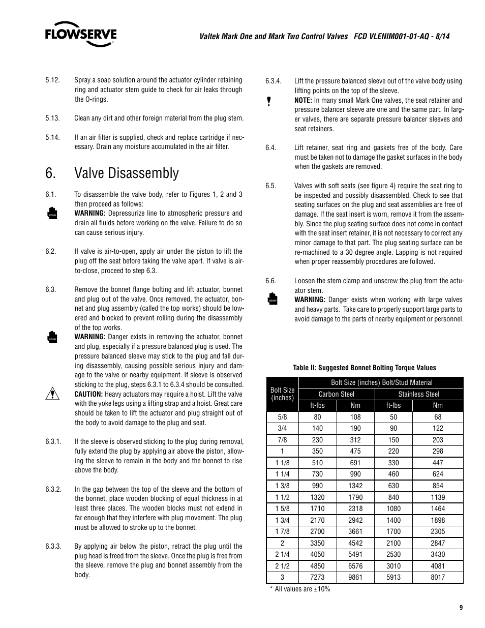 Valve disassembly | Flowserve Valtek Mark One and Mark Two Control Valves User Manual | Page 9 / 16