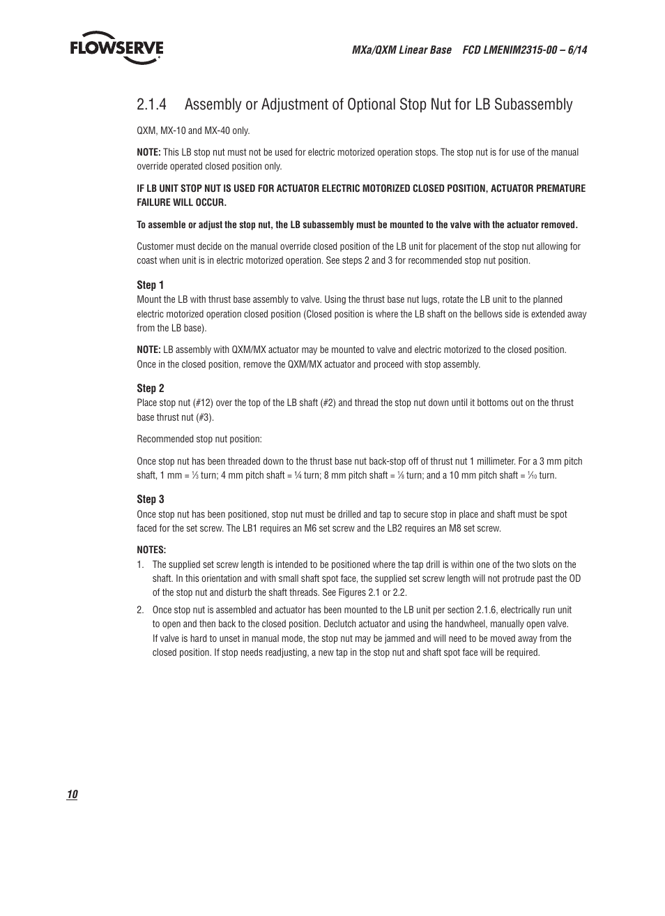 Flowserve Limitorque QXM Linear Base User Manual | Page 10 / 12